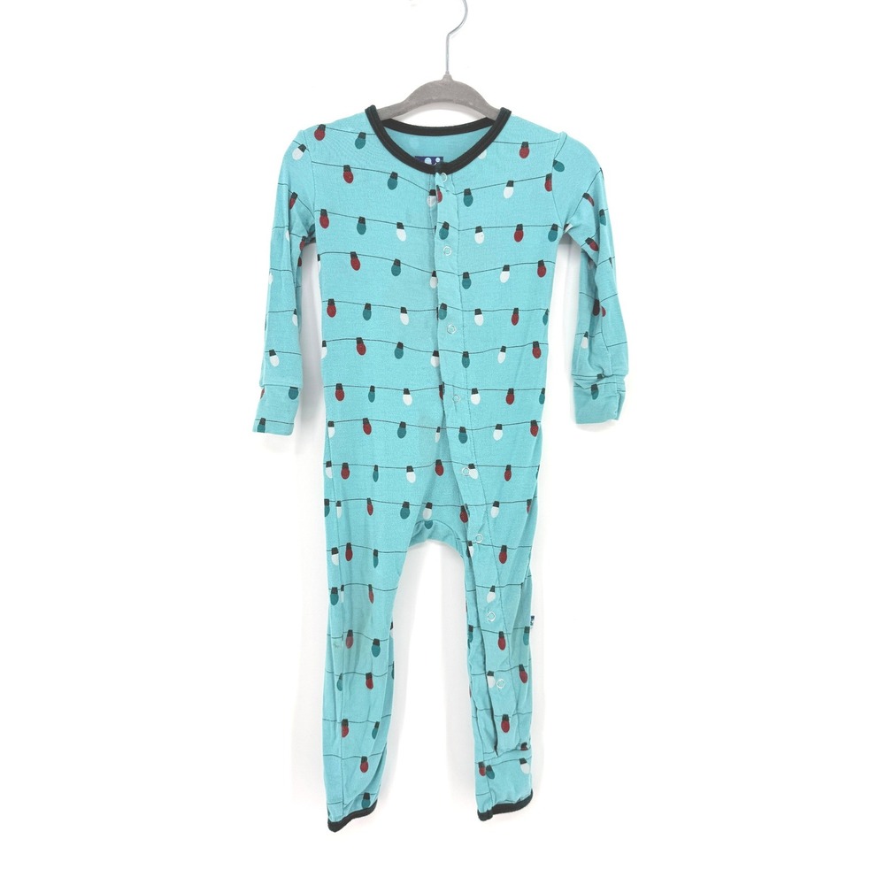 Kickee Pants Christmas Lights Bamboo Viscose Footless Romper Teal Size 12-18 M
